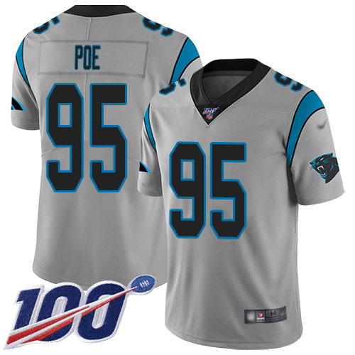 Carolina Panthers Limited Silver Youth Dontari Poe Jersey NFL Football #95 100th Season Inverted Legend->youth nfl jersey->Youth Jersey